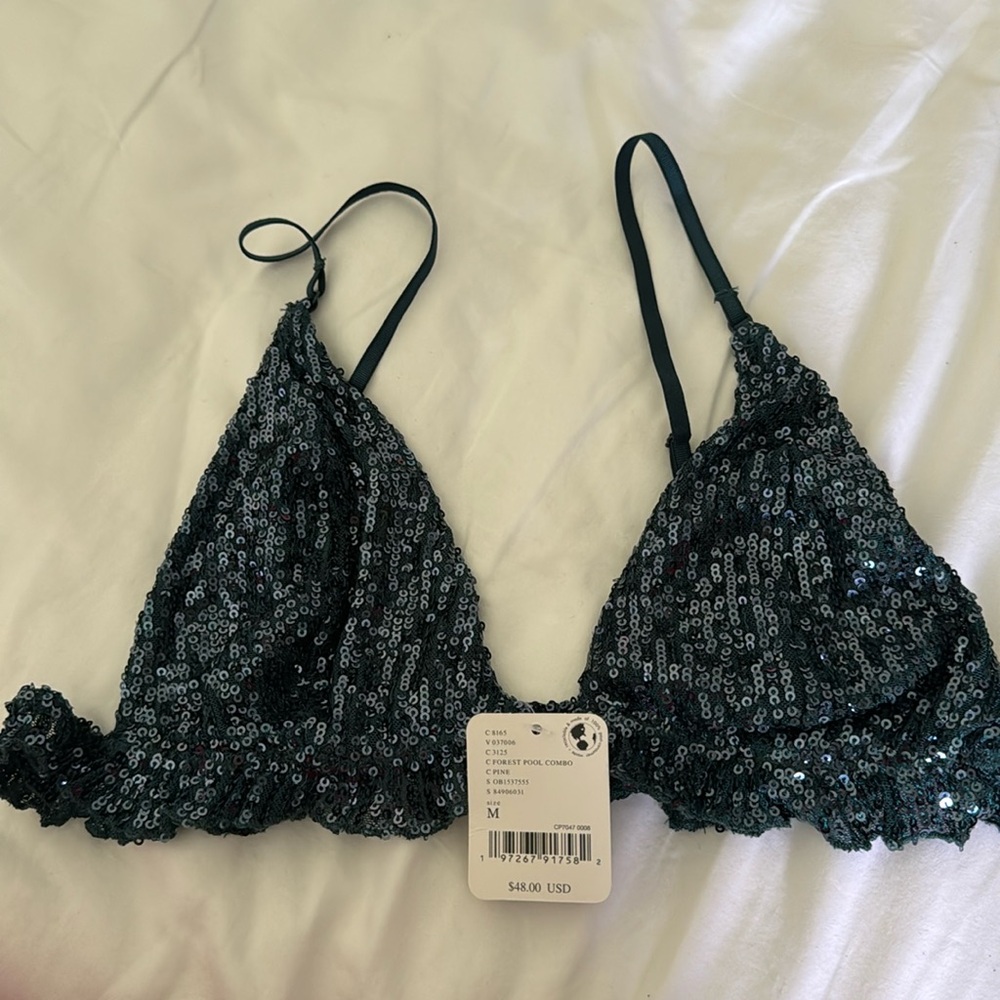 Free people pine sequins top M nwt